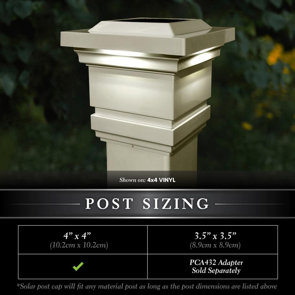 CLASSY CAPS Classy 4 in. x 4 in. Outdoor Tan Vinyl LED Solar Post Cap (2-Pack)
