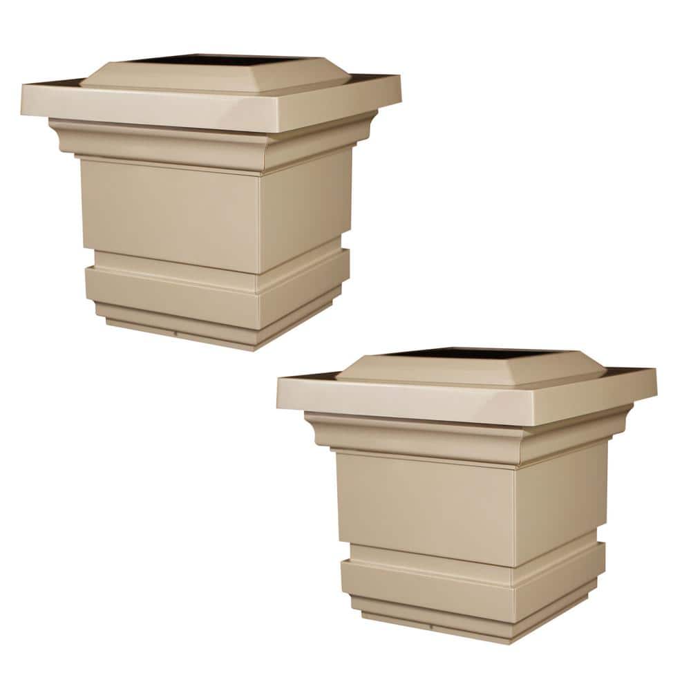 CLASSY CAPS Classy 4 in. x 4 in. Outdoor Tan Vinyl LED Solar Post Cap (2-Pack)