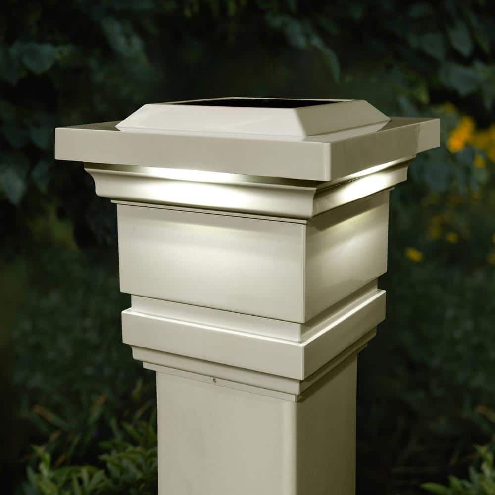 CLASSY CAPS Classy 4 in. x 4 in. Outdoor Tan Vinyl LED Solar Post Cap (2-Pack)