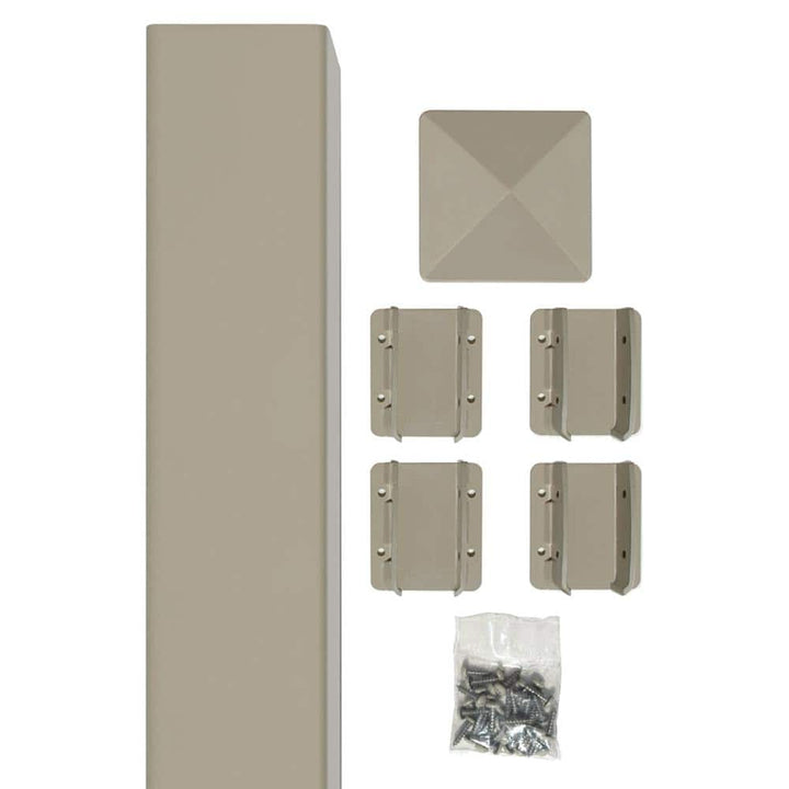 Sixth Avenue Tan Vinyl Fence Post Kit with 4 Brackets and Cap