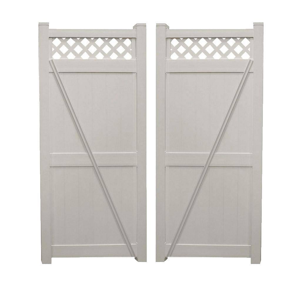 Weatherables Ashton 7.4 ft. W x 8 ft. H Tan Vinyl Privacy Fence Double Gate Kit