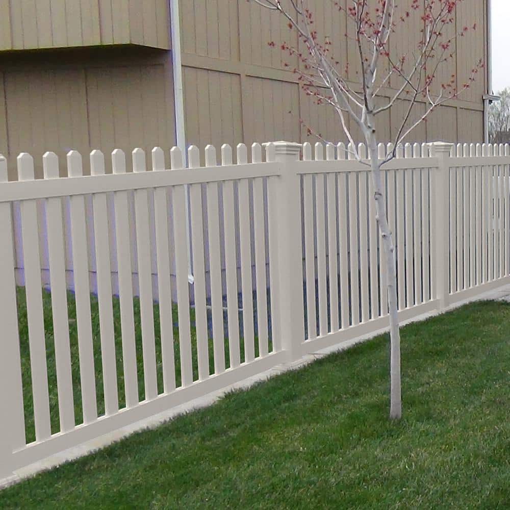 Weatherables Chelsea 4 ft. H x 8 ft. W Tan Vinyl Picket Fence Panel Kit