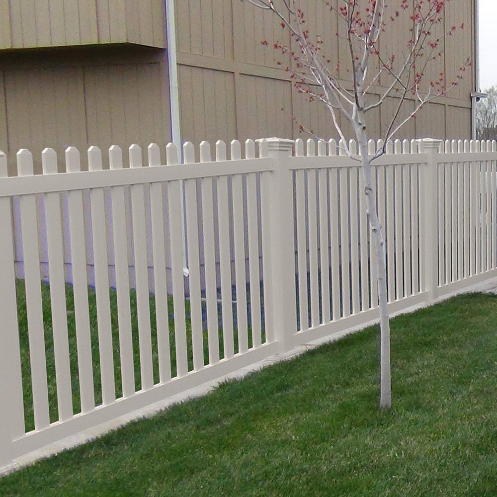 Weatherables Chelsea 5 ft. H x 8 ft. W Tan Vinyl Picket Fence Panel Kit