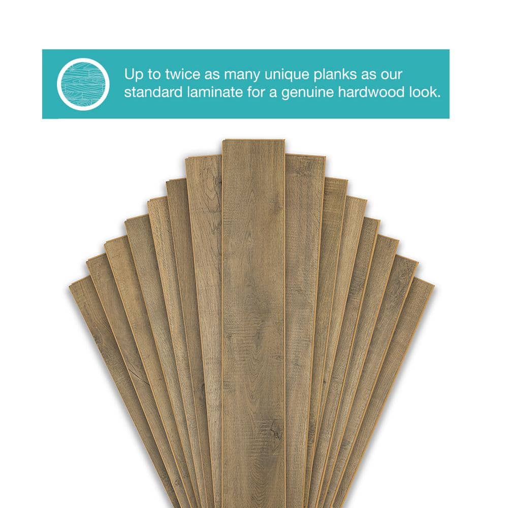 Pergo Defense+ Tanned Chester Oak 14 mm T x 7.4 in. W Waterproof Laminate Wood Flooring (17.18 sqft/case)