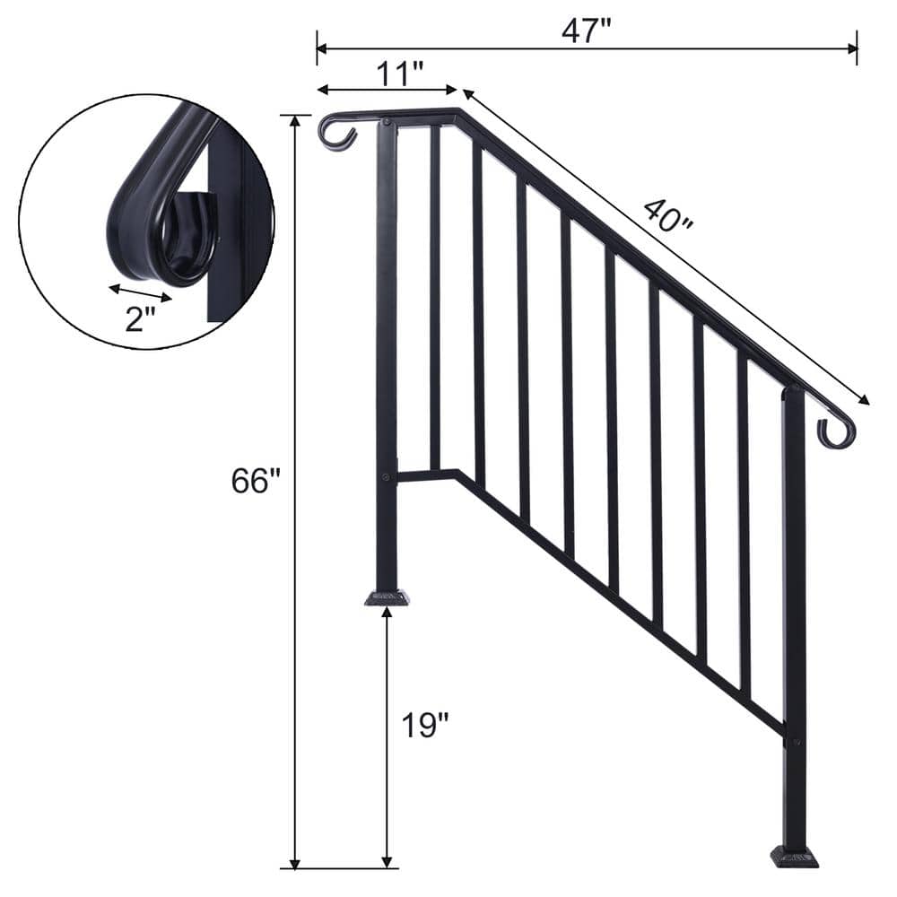 Tatayosi 66 in. H x 2 in. W Steel Handrails for Outdoor Steps, Fit 3 or 4 Steps Outdoor Stair Railing, Flexible Porch Railing Kit