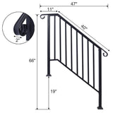 Tatayosi 66 in. H x 2 in. W Steel Handrails for Outdoor Steps, Fit 3 or 4 Steps Outdoor Stair Railing, Flexible Porch Railing Kit