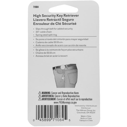 Hillman Steel Silver Retractable Key Chain, 20" Cable