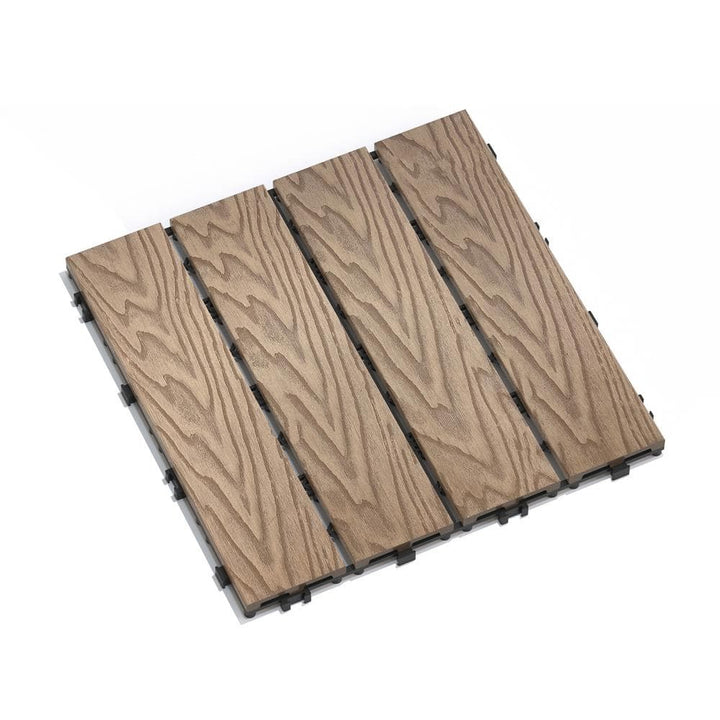 YOFE 1 ft. x 1 ft. DIY Outdoor Composite Wood-Plastic Interlocking Deck Tiles, Garage Floor Tiles in Teak Brown(22 Per Case)