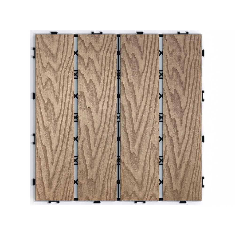 YOFE 1 ft. x 1 ft. DIY Outdoor Composite Wood-Plastic Interlocking Deck Tiles, Garage Floor Tiles in Teak Brown(22 Per Case)