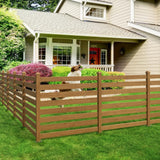 38''W x 46''H Teak Brown Outdoor No Dig Fence Poly Plastic Picket Fence Panel Decorative Garden Privacy Fence(4-Pack)