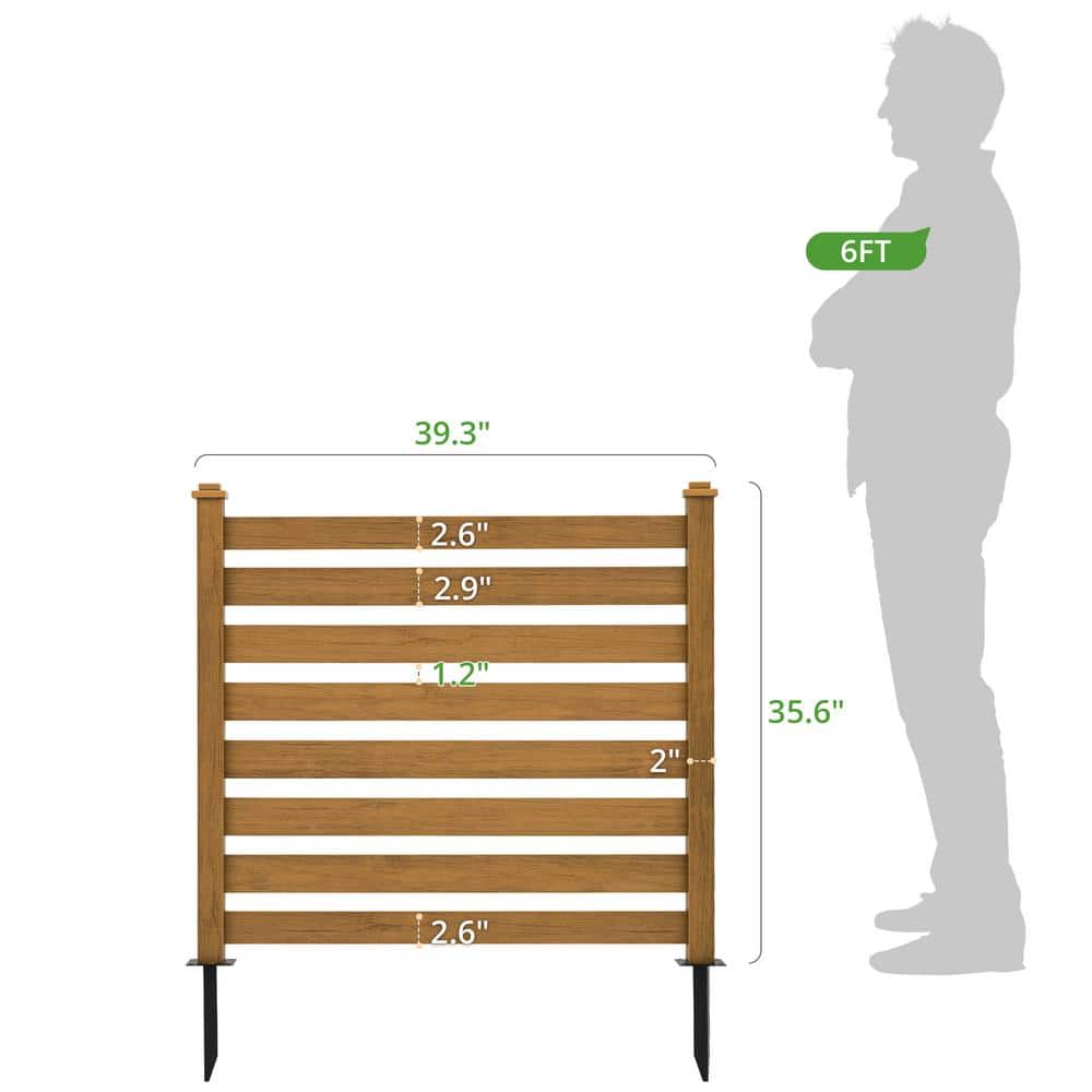 38''W x 46''H Teak Brown Outdoor No Dig Fence Poly Plastic Picket Fence Panel Decorative Garden Privacy Fence(4-Pack)