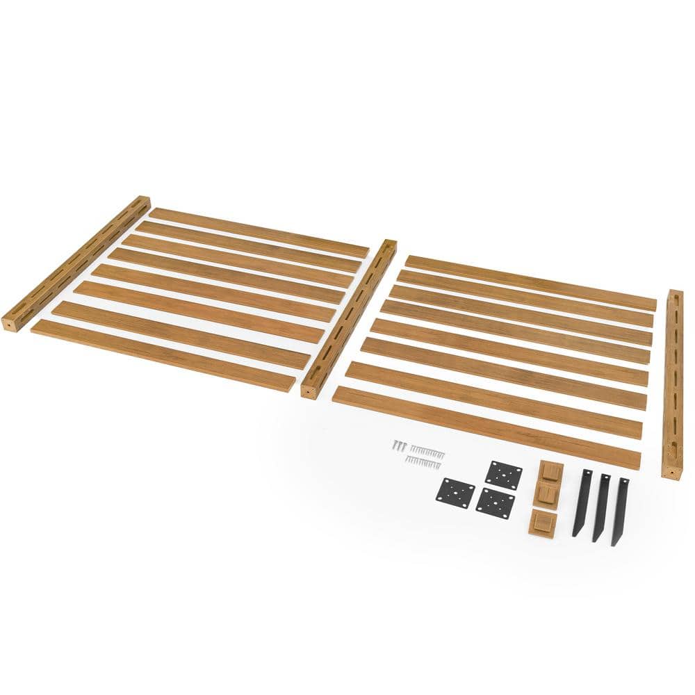 38''W x 46''H Teak Brown Outdoor No Dig Fence Poly Plastic Picket Fence Panel Decorative Garden Privacy Fence(4-Pack)
