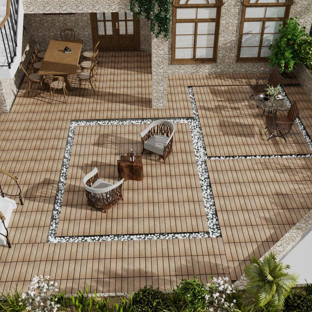 Tidoin Outdoor 1 ft. x 1 ft. Composite Deck Tile in Teak(22 Per Box)