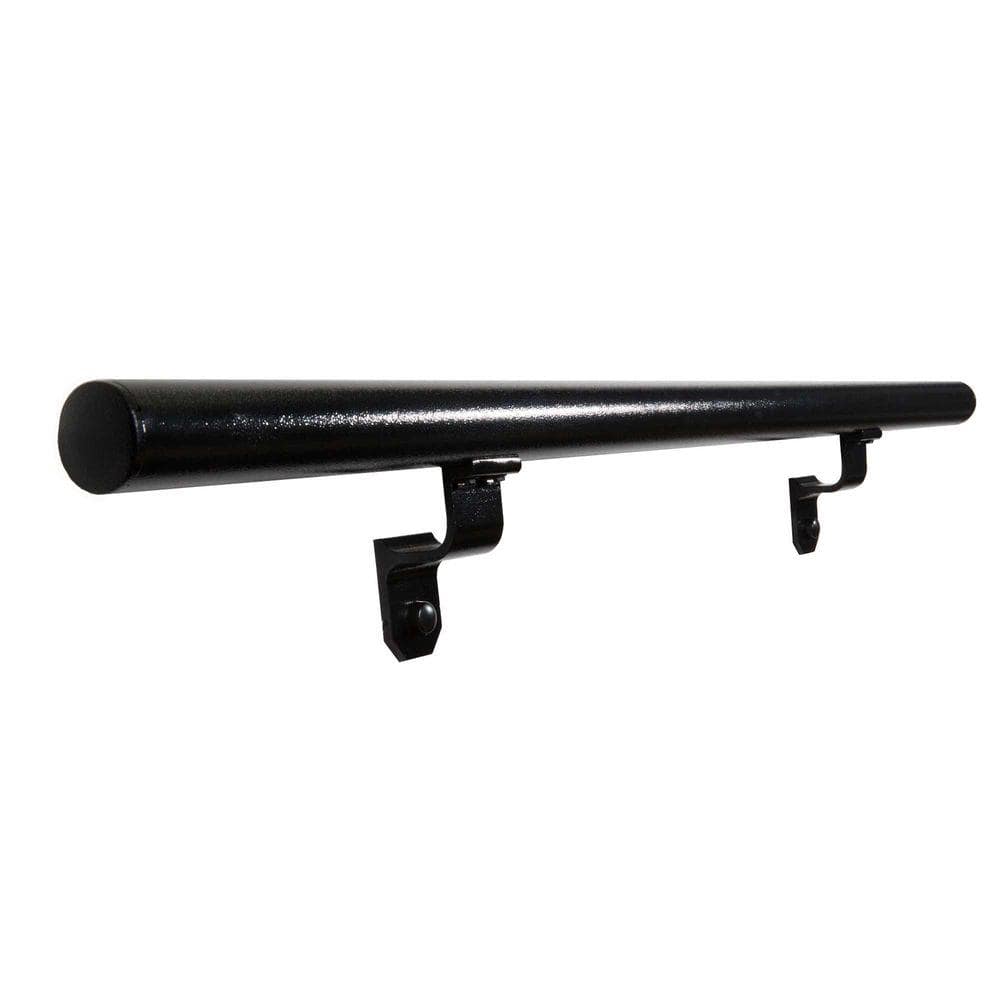 EZ Handrail 8 ft. Textured Black Aluminum Round Straight Handrail Kit