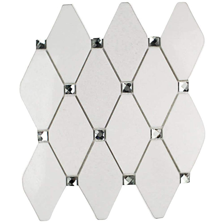 Mirage Lozenge Thassos 11.25 in. x 10.5 in. x 8 mm Marble and Glass Wall Mosaic Tile