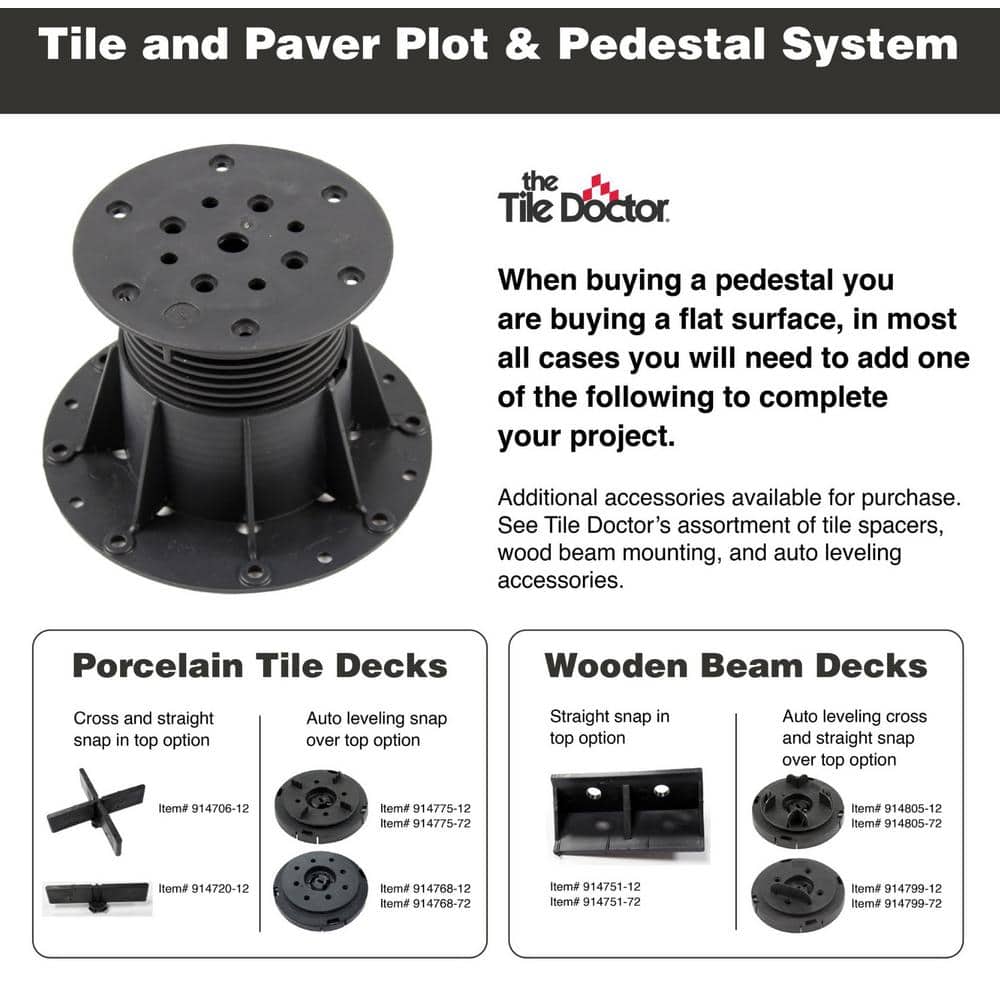 The Tile Doctor Plastic Adjustable Pedestal for Tile and Paver Pedestal System Adjusts 3.25-5.25 in. (12-Pieces/Box)