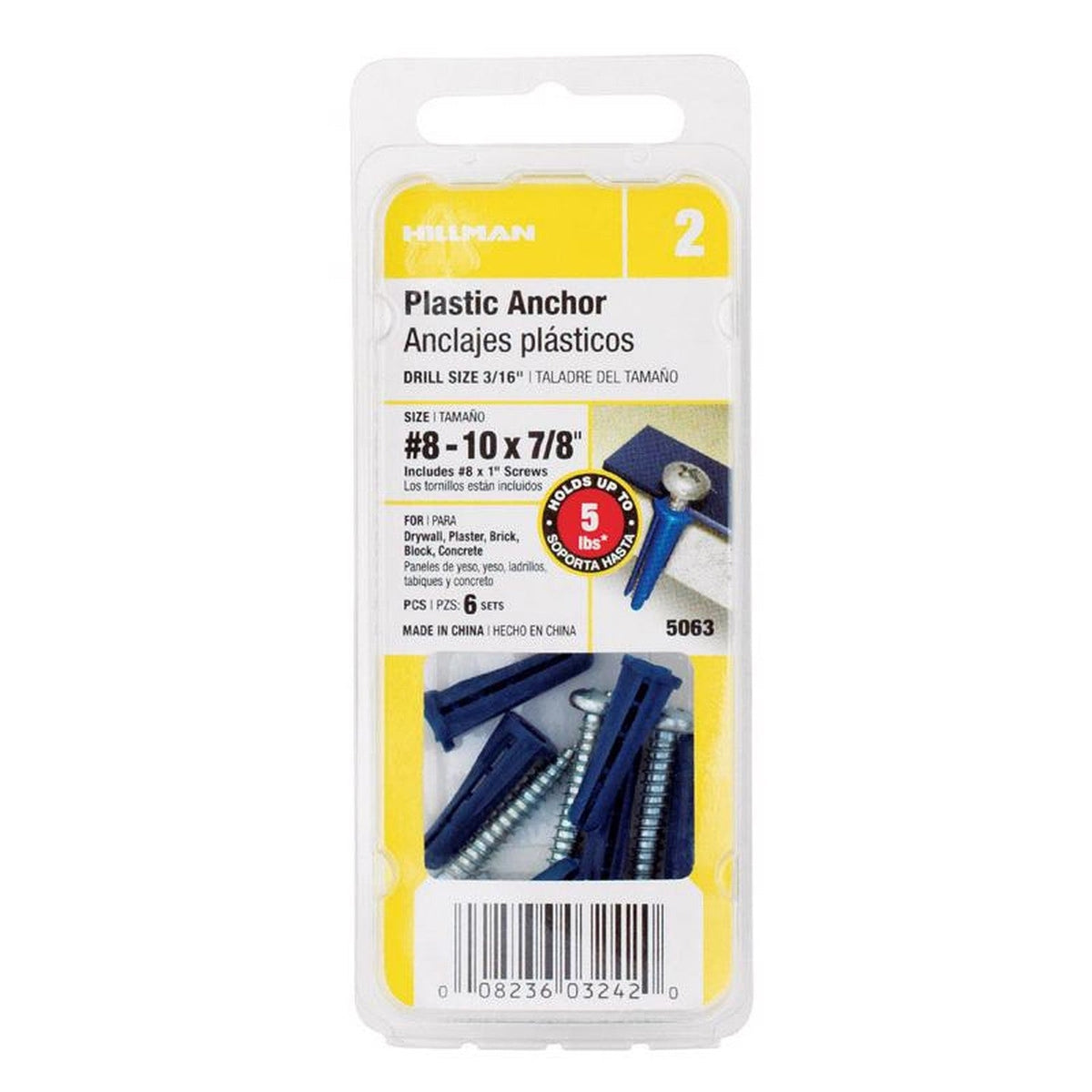 Hillman 5063 Plastic Anchor with Zinc Screw 8" to 10"