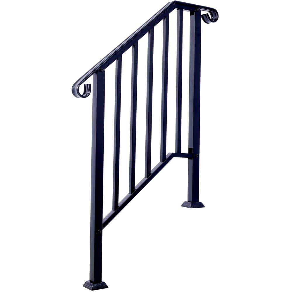 Tidoin 54 in. H x 33 in. W Black Steel Outdoor Stair Railing Kit Fit 2 or 3 Steps