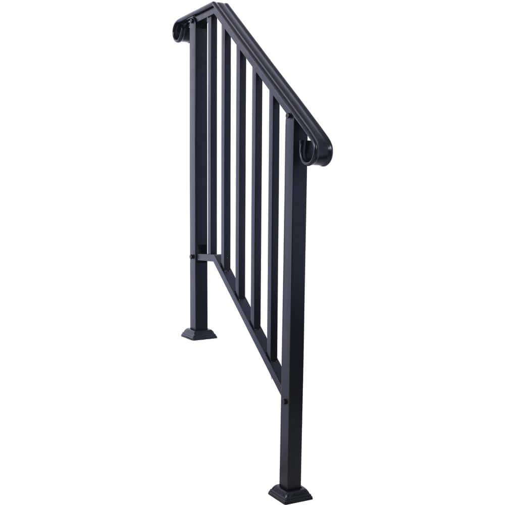 Tidoin 54 in. H x 33 in. W Black Steel Outdoor Stair Railing Kit Fit 2 or 3 Steps