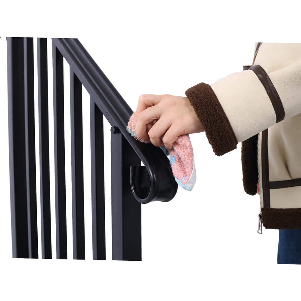 Tidoin 54 in. H x 33 in. W Black Steel Outdoor Stair Railing Kit Fit 2 or 3 Steps