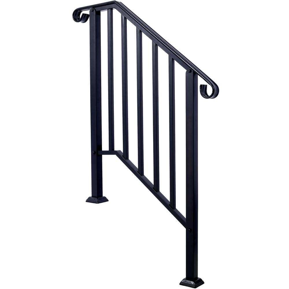 Tidoin 54 in. H x 33 in. W Black Steel Outdoor Stair Railing Kit Fit 2 or 3 Steps
