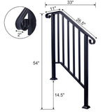 Tidoin 54 in. H x 33 in. W Black Steel Outdoor Stair Railing Kit Fit 2 or 3 Steps