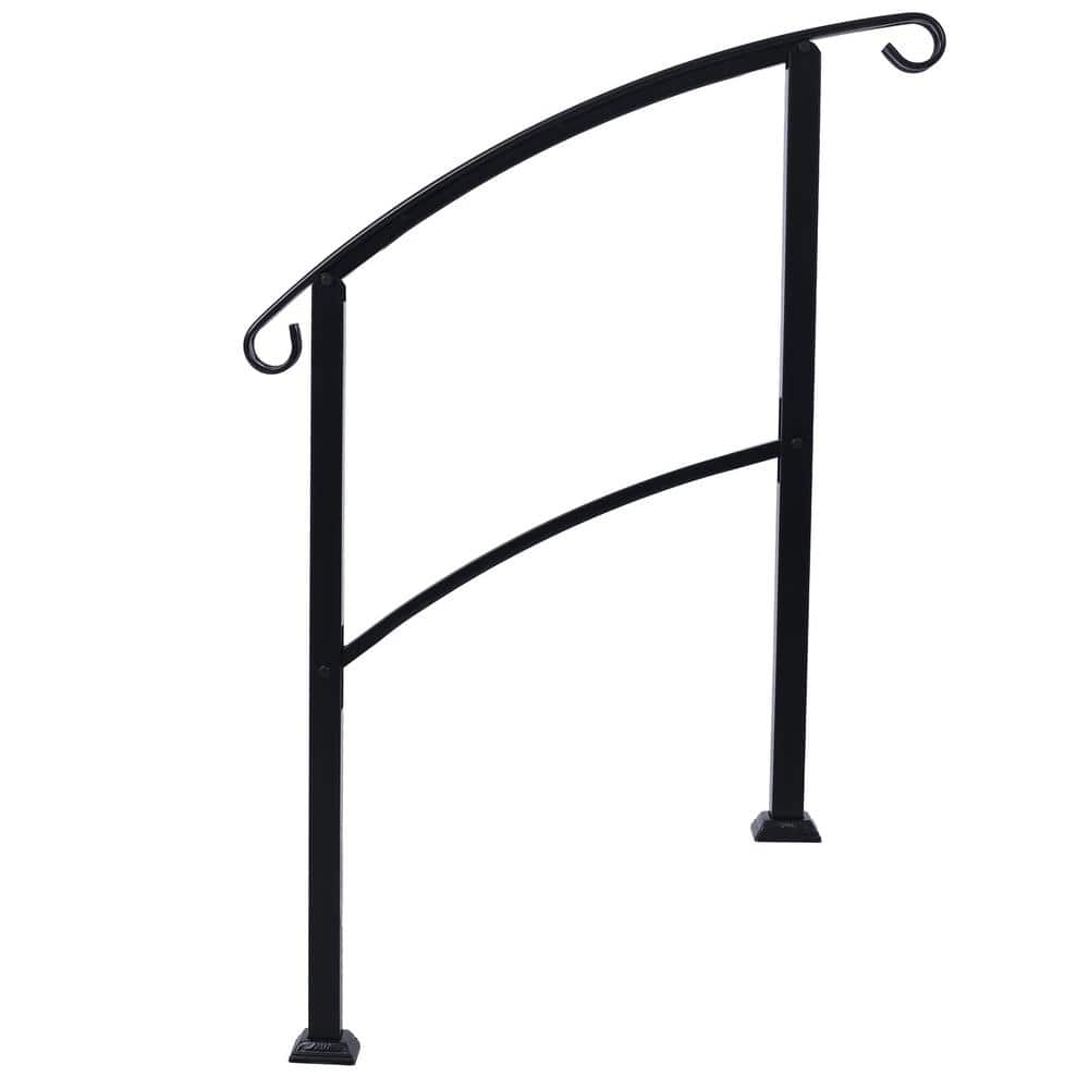 Tidoin 55 in. H x 37 in. W Black Steel Outdoor Stair Railing Kit Fit 1 or 3 Steps