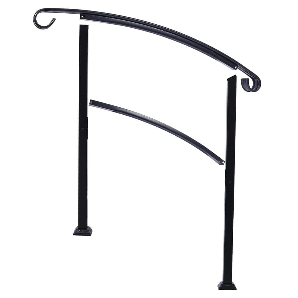 Tidoin 55 in. H x 37 in. W Black Steel Outdoor Stair Railing Kit Fit 1 or 3 Steps