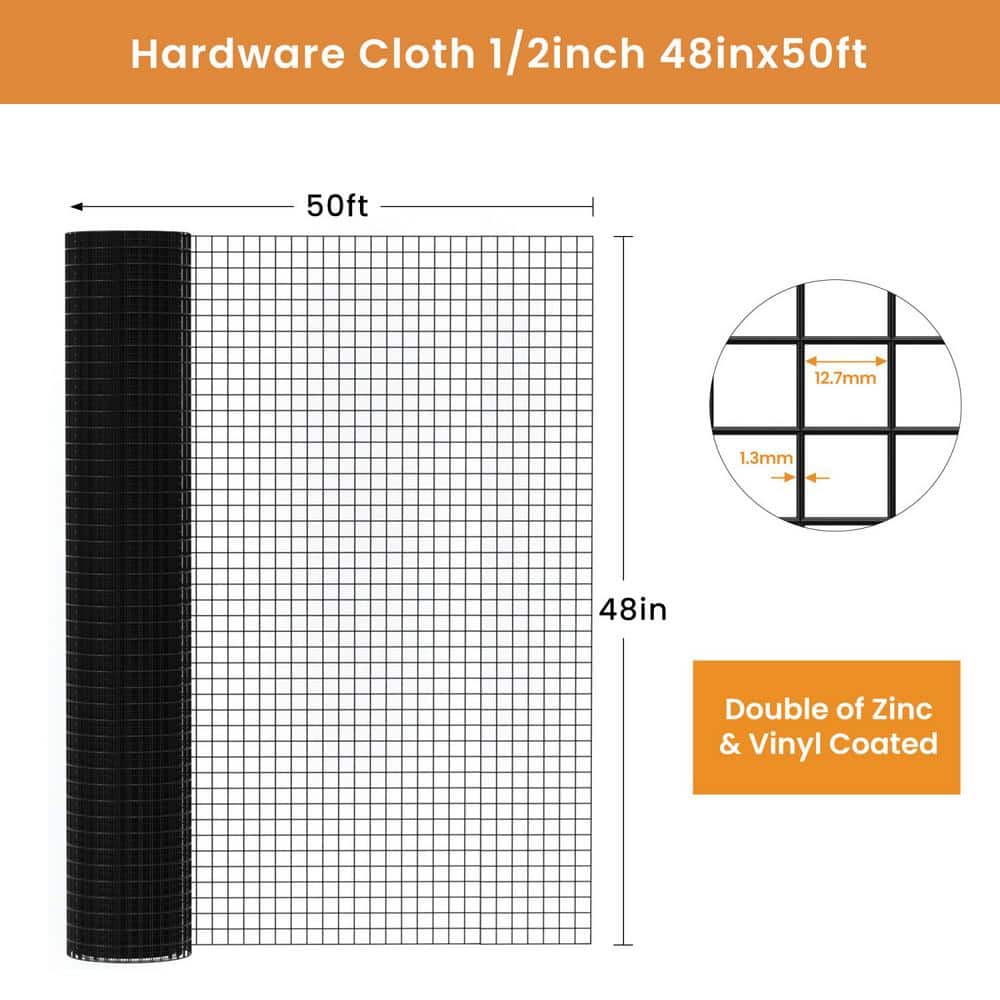 Tidoin 1/2 in. x 4 ft. x 50 ft. 19-Gauge Hardware Cloth Anti-Rust Wire