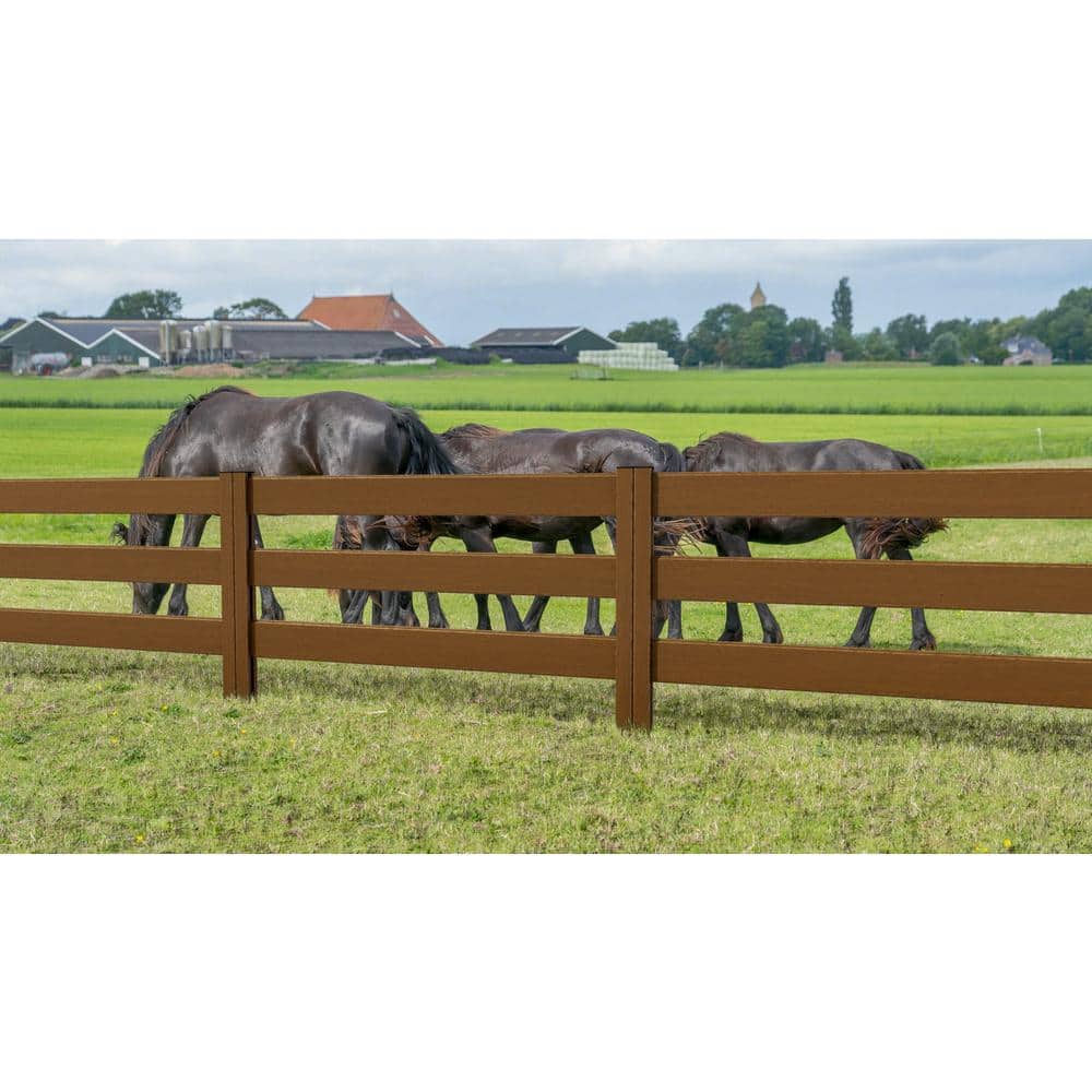 Natures Composites Composite Modern 3-Board Ranch Rail (4 ft. H x 5.75 ft. W) Timber Brown