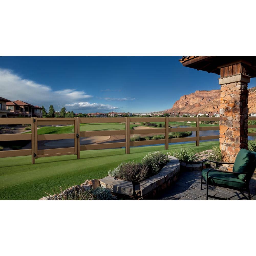 Natures Composites Composite Modern 3-Board Ranch Rail (4 ft. H x 5.75 ft. W) Timber Brown