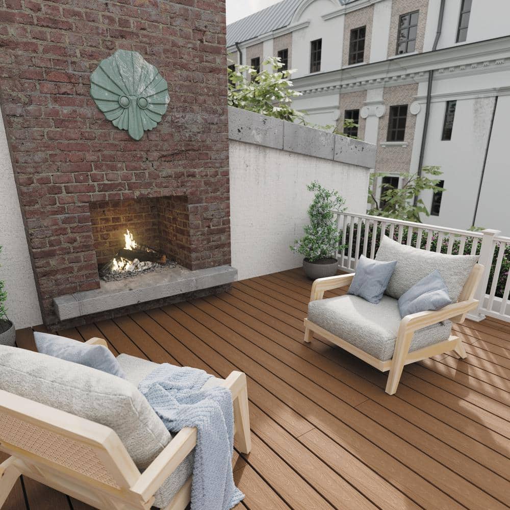 Veranda Timber Brown Grooved Edge Capped Composite Decking Board, 16 ft.