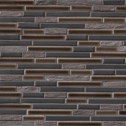 MSI Titan Interlocking 12 in. x 12 in. x 8 mm Textured Porcelain and Stone Mesh Mounted Mosaic Tile (1 sq. ft.)