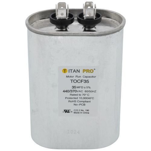Titan Pro TOCF35 capacitor - front view (Product Type: Capacitor; Voltage: 440/370V)