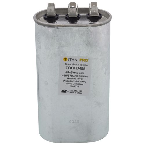 Titan Pro TOCFD455 capacitor - front view (Product Type: Capacitor; Voltage: 440/370V)