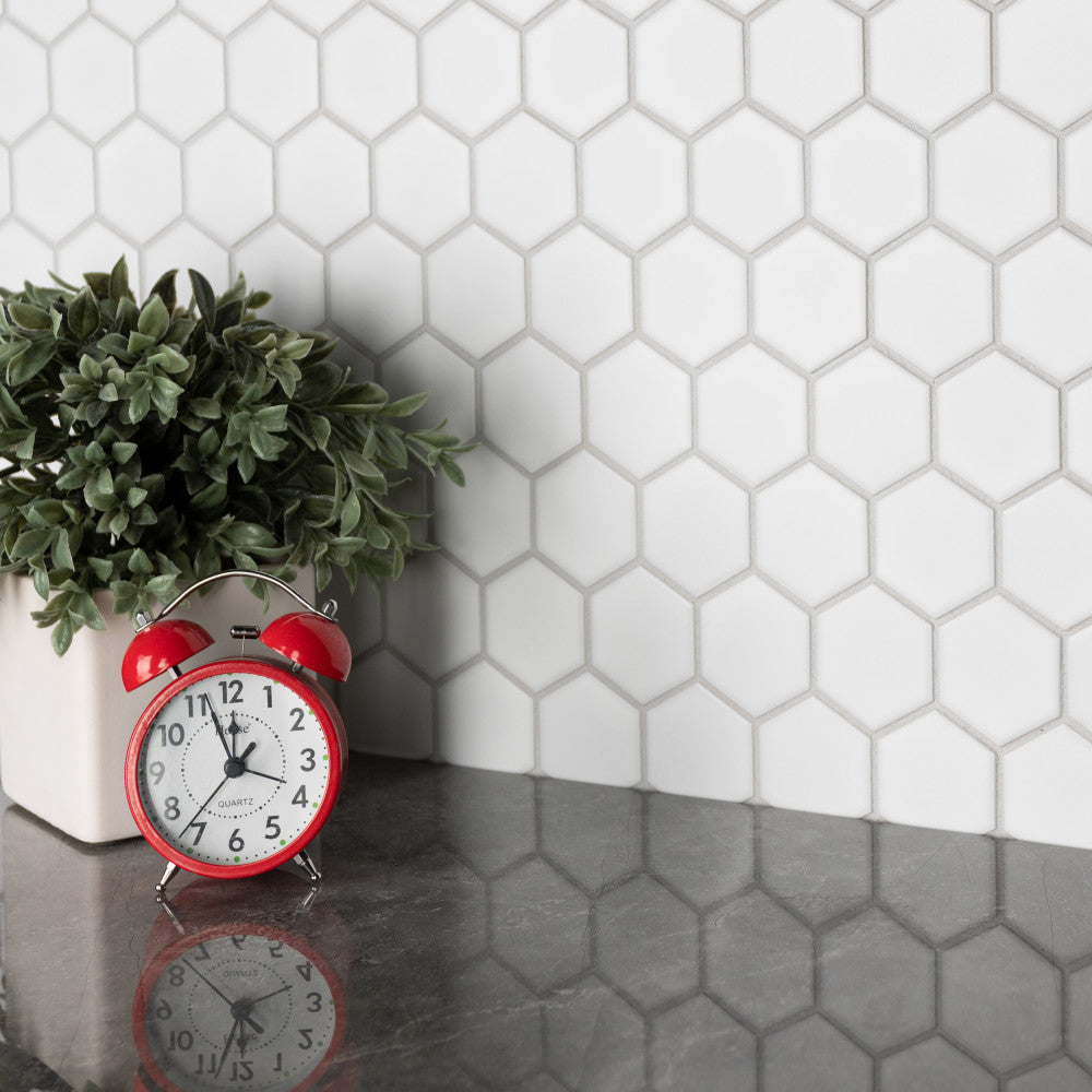 Merola Tile Metro Hex 2 in. Matte White Porcelain Mosaic Tile, 11-1/8 in. x 12-5/8 in. x 6 mm (9.96 sq. ft. per case)