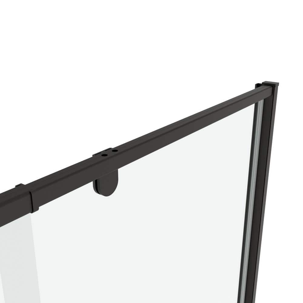 TOOLKISS 44 to 48 in. W x 71 in. H Framed Pivot Shower Door in Black with Clear Glass