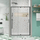 TOOLKISS 44 to 48 in. W x 71 in. H Framed Pivot Shower Door in Black with Clear Glass