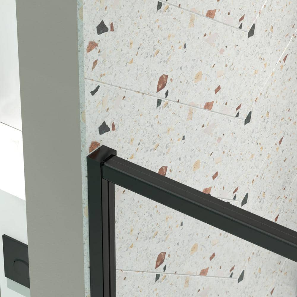 TOOLKISS 44 to 48 in. W x 71 in. H Framed Pivot Shower Door in Black with Clear Glass