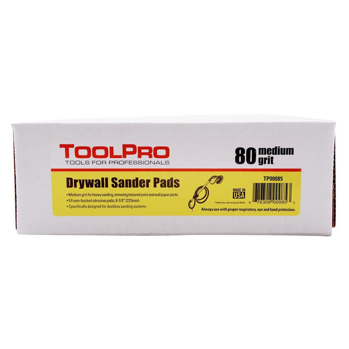 ToolPro 9 in. (225 mm) 80 Grit Drywall Sander Pads (5-Piece)