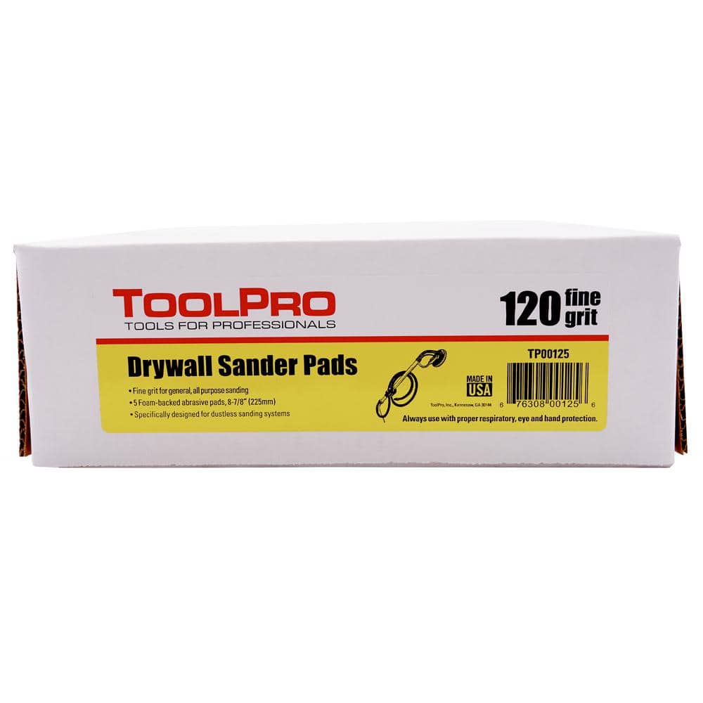 ToolPro 9 in. (225 mm) 120 Grit Drywall Sander Pads (5-Pack)