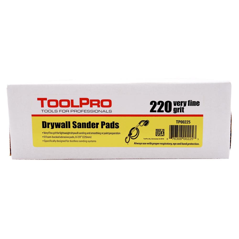 ToolPro 9 in. (225 mm) 220 Grit Drywall Sander Pads (5-Piece)
