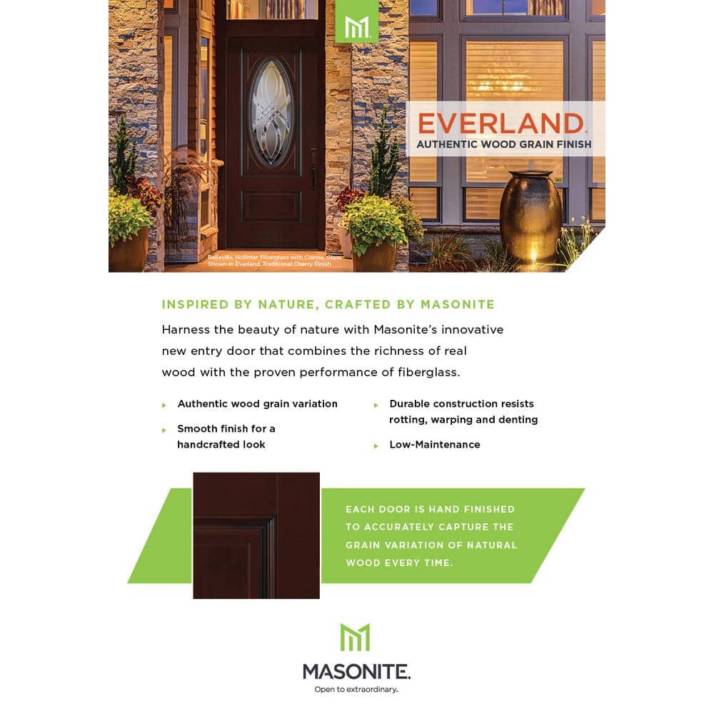 Masonite 36 in. x 80 in. Everland Cianne Cherry Left-Hand Inswing 3/4 Oval Smooth Finished Fiberglass Prehung Front Exterior Door