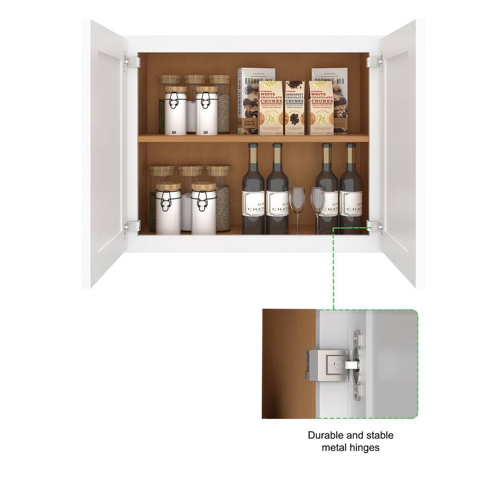 30 in. W x 12 in. D x 24 in. H Traditional White Plywood Ready to Assemble Kitchen Wall Cabinet with Doors and Shelves