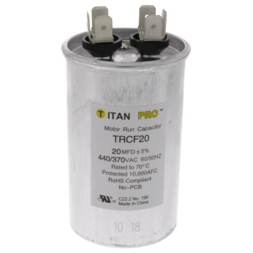 Titan Pro TRCF20 capacitor - front view (Product Type: Capacitor; Voltage: 440/370V)