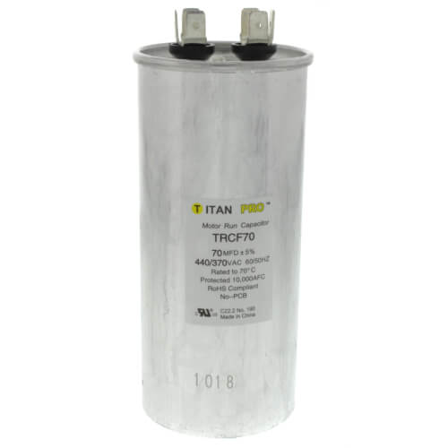 Titan Pro TRCF70 capacitor - front view (Product Type: Capacitor; Voltage: 440/370V)
