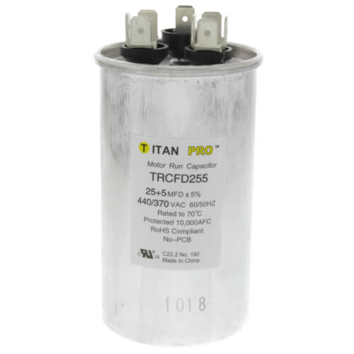 Titan Pro TRCFD255 capacitor - front view (Product Type: Capacitor; Voltage: 440/370V)