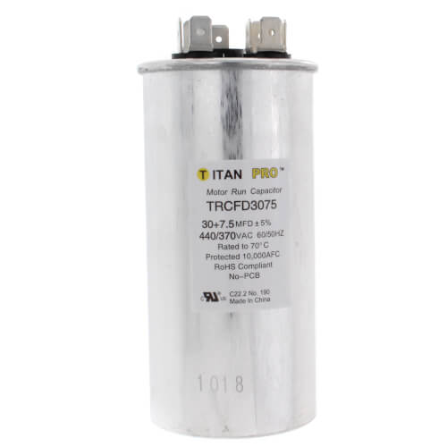 Titan Pro TRCFD3075 capacitor - front view (Product Type: Capacitor; Voltage: 440/370V)