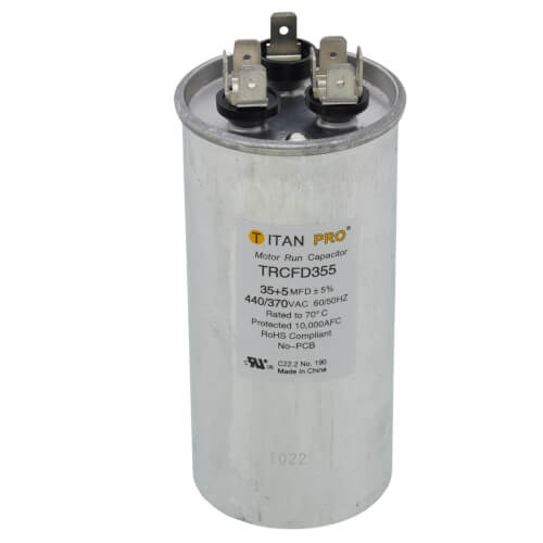 Titan Pro TRCFD355 capacitor - front view (Product Type: Capacitor; Voltage: 440/370V)