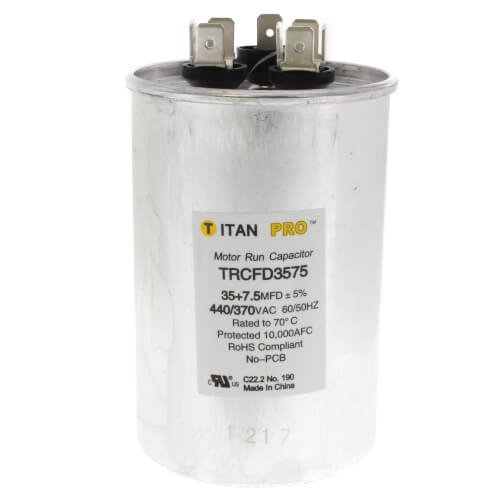 Titan Pro TRCFD3575 capacitor - front view (Product Type: Capacitor; Voltage: 440/370V)